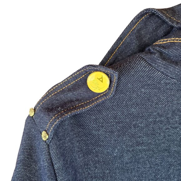 Y2k Double-Breasted Denim Trench Coat With Gold Detail Size L old money feel - Picture 11 of 14